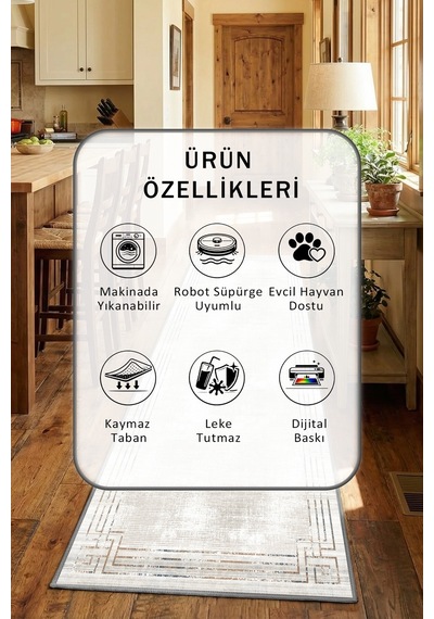 Yıkanabilir Mutfak Halısı 10 Gri