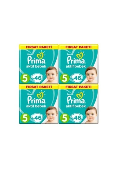 Prima Pampers Aktif Bebek Fırsat Paketi Bebek Bezi 11-16 KG 5 Beden 4 x 46 Adet 4'lü