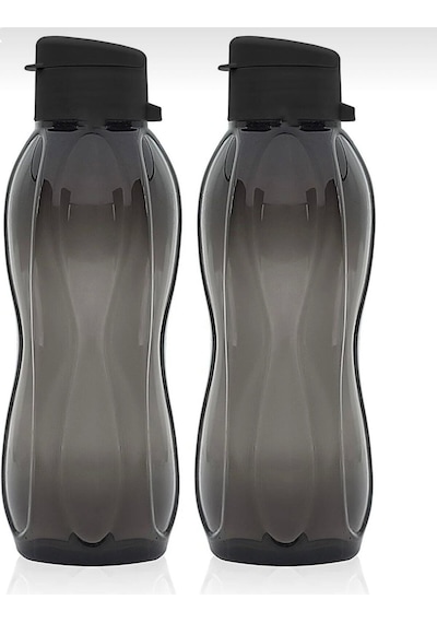 2'li Set Eko Şişe Suluk - Pratik Kapak Matara 2x 750 Ml Siyah Plastik Diğer