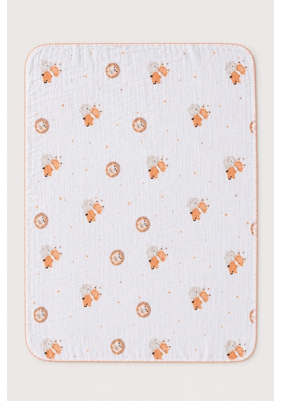 Unisex Bebek Beyaz Hayvan Desenli Müslin Örtü Ve Battaniye 85x90 Cm %100 Pamuk