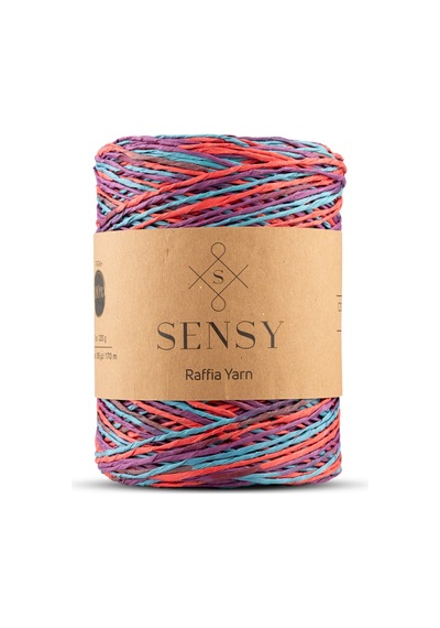 Sensy Premium Multi Çok Renkli 170m Doğal Kağıt İp, Hasır Kağıt İplik, Rafya,çanta,supla, Şapka İpi,