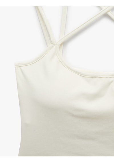 Koton Sırt Detaylı Slim Fit İp Askılı Kolsuz Crop Spor Atlet Ekru 6sak30252nk