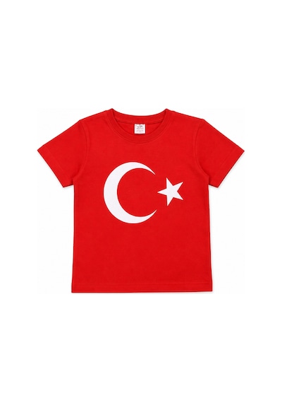 Eray Alp Kids Unisex Çocuk Kırmızı Türk Bayrağı Baskılı Tişört Yazlık Günlük Model