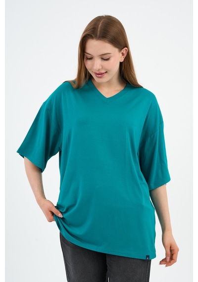 V Yaka Oversize T-shirt E24-742a-wn Petrol