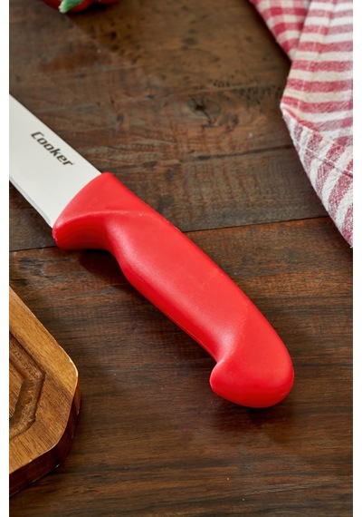 Cooker 29 Cm Paslanmaz Çelik Kasap Bıçağı Kırmızı Ckr4598