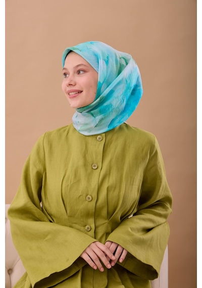Silk Home Olinda İpek Eşarp 47004-13 Gümüş, Patina, Turkuaz, Koyu Yeşil