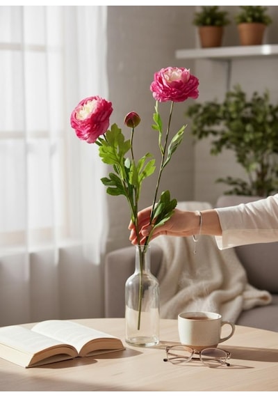 Yapay Çiçek Şakayık Çiçeği Fuşya Renk 2 Çiçek 1 Tomurcuk 50cm Fusya