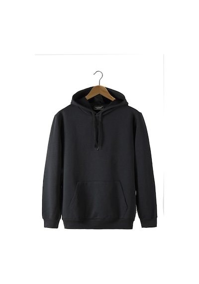 Terapi Men Erkek Siyah Kapüşonlu Kanguru Cepli Basic Hoodie Sweatshirt Siyah