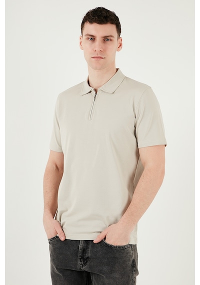 Buratti Pamuklu Regular Fit Yarım Fermuarlı Erkek Polo Yaka T Shirt 5902972 Taş