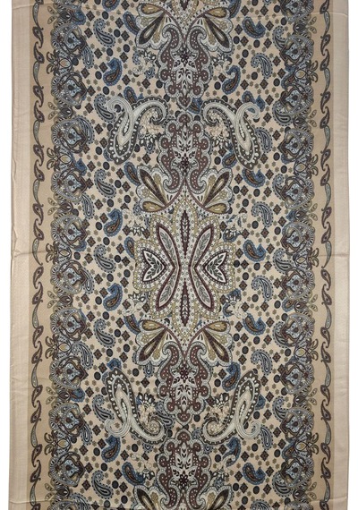 Mim Eşarp Enba Etnik Desenli Soft Pamuklu Şal 75x190 Cm Krem