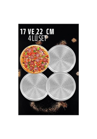 Delikli Pizza Lahmacun Tepsisi Çelik 17 Ve 22 Cm 4 Lü Set 721570 Siyah