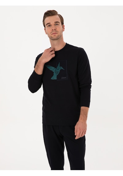 Lacivert Regular Fit Bisiklet Yaka Sweatshirt