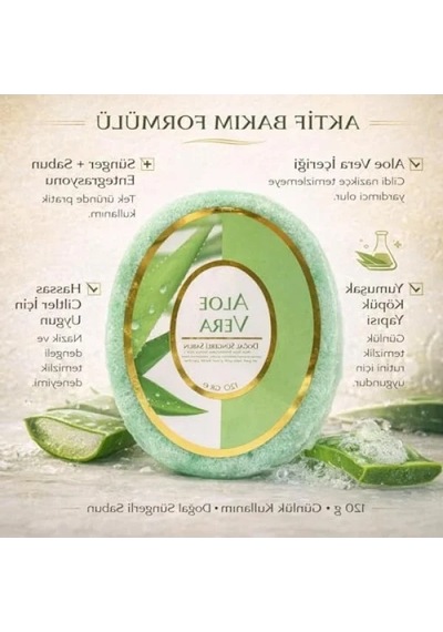 Aloe Vera Özlü Doğal Süngerli Sabun 120 G Acı Badem