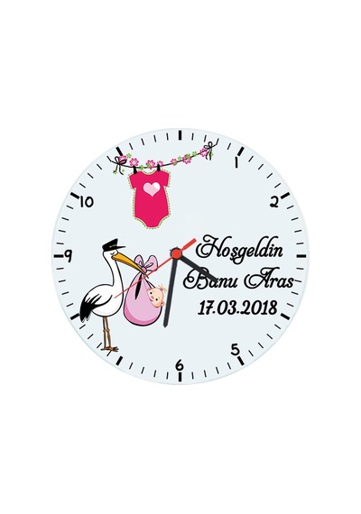 Biresimden-Hediye Hoşgeldin Kız Bebek Hediyesi Cam Duvar Saati