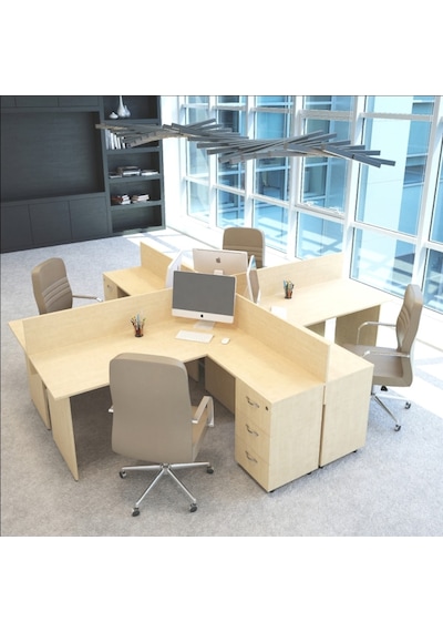 Burovena Vena Nil L Workstation Dörtlü Çalışma Masa 318Cm X 296Cm X 115H