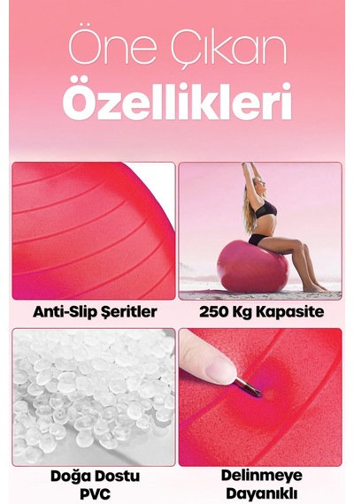 65 Cm Pilates Topu Ve Pompa Seti 155-170 Cm Boy İçin Uygun Dayanıklı Anti-slip Kırmızı