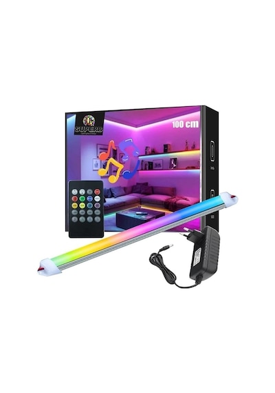 8 Renk Kumandalı Sese Duyarlı Renk Değiştiren Rgb Çubuk Şerit Led Işık Sb-6541 Şeffaf, 100 Cm Diğer