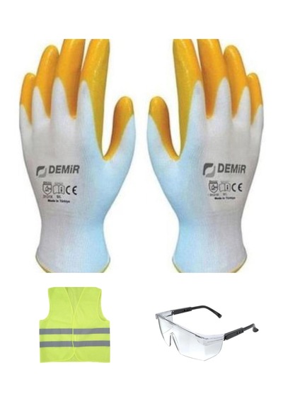 Demir Nitril Eldiven + Gözlük + Ikazyeleği Eldiven 5 Adet Gözlük Yelek 1 Er Adet