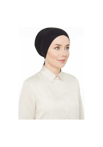 Melodi Scarf Fileli Dikişsiz Çapraz Bone Siyah Siyah