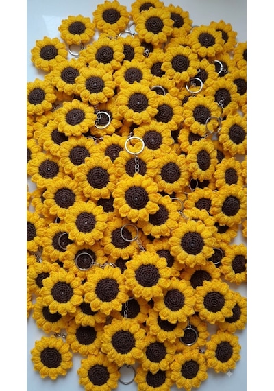 El Örgusu Amigurumi Aycicegi 2li Anahtarlık Sarı