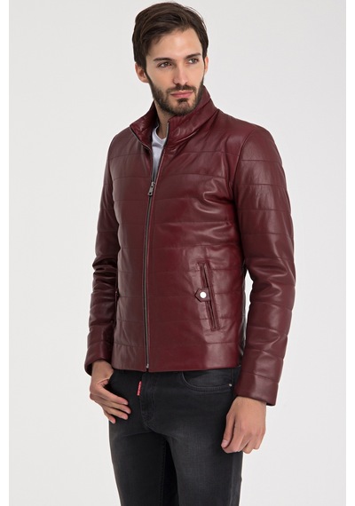 Dericeketim Erkek Bordo Şişme Gerçek Deri Mont