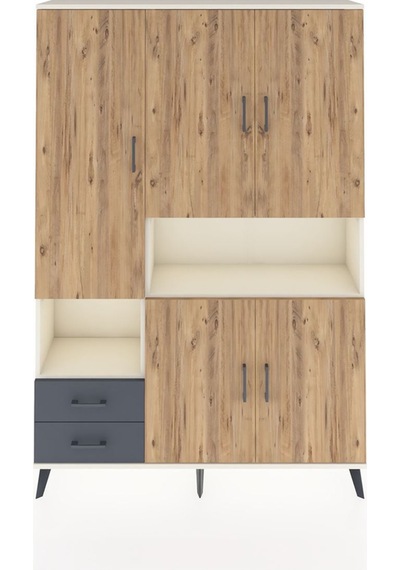 Arges Dolap 10 Raflı 2 Çekmeceli 5 Kapaklı 132x30x195 Aytaşı-çam/antrasit Atlas Çam/antrasıt
