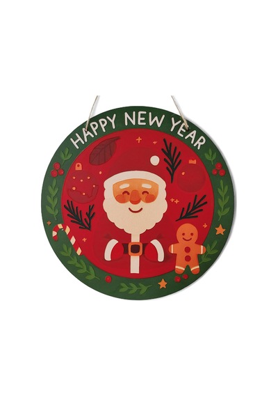 Noel Baba Ve Kurabiye Adam Kapı Ve Duvar Süsü Happy New Year 30x30