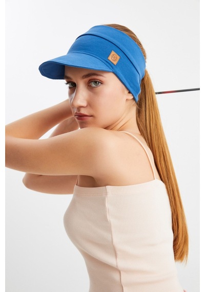 Butikgiz Kadın Uv Korumalı Katlanabilir Üstü Açık Yumuşak Siperli %100 Pamuklu Penye Tenis Vizör Şapka İ Ndigo