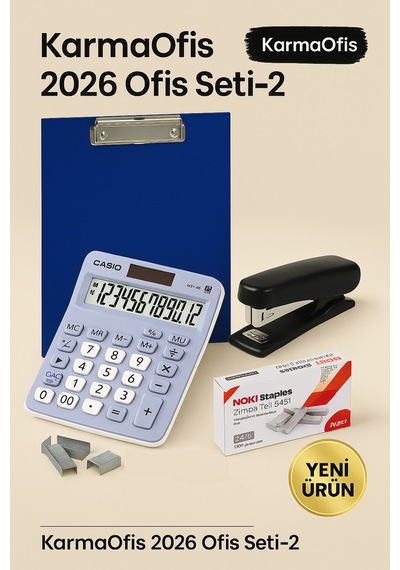 2026 Ofis Set-2 Mavi Sekreterlik Dosyası, Hesap Makinesi Ve Zımba Seti Yeni Ürün