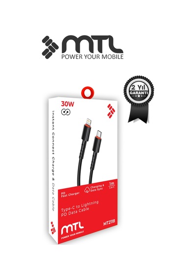 30w Pd Type-c To Lightning Örgülü Hızlı Şarj Ve Data Kablosu 1 Metre Siyah Mt2118