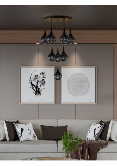 Galaxy Modern 10'lu Sarkıt Eskitme Metal Avize - Füme Renk Cam