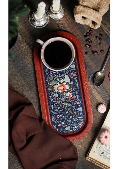 Evle-ee168-v1 Tales Nutcracker Desenli Oval Tepsi 16x35 Cm Tales Nutcracker Açık Gri