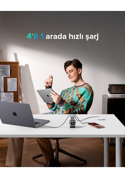 Ugreen Nexode Uno 100w Robot Gan Hızlı Şarj Cihazı 3xusb-c, 1xusb-a, Gri, 45515b