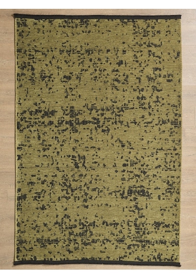 Bohem Tarz Geometrik Desenli Pamuk Taban Yeşil Renk Şönil Kilim