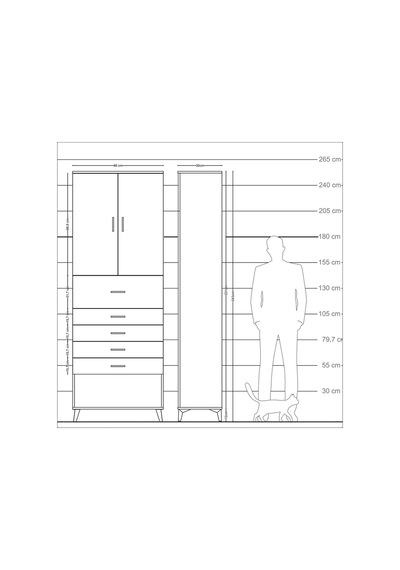 Arges Dolap 3 Raflı 5 Çekmeceli 2 Kapaklı 88x30x243 Aytaşı-aytaşı Aytası
