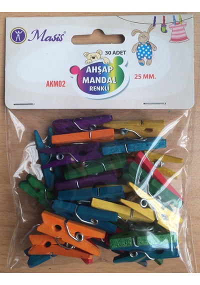 30 Adet Ahşap Renkli Mini Mandal Fotoğraf Mandalı