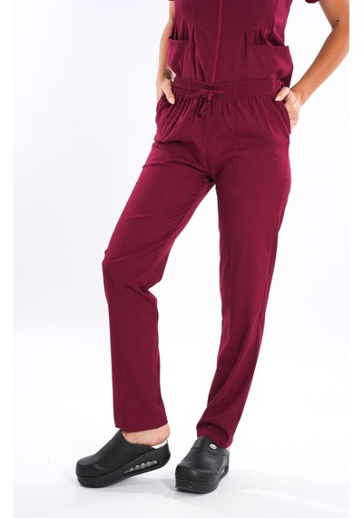 Bordo Renk Lily Model Fermuarlı Soft Likra Doktor, Hemşire Cerrahi Üniforma Takım Bordo Bordo