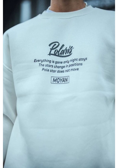 Erkek 3 İplik Pamuklu Bisiklet Yaka Ön Ve Arka Baskılı Sweatshirt - Beyaz