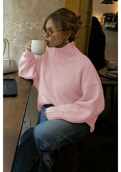 Madmext Pembe Boğazlı Kadın Triko Kazak Mg2535 Pembe