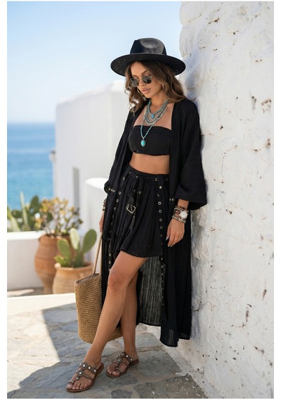 Kuşgözü İlmek Şerit Detaylı Püsküllü Bilekte Uzun Maxi Bohem Boho Plaj Tatil Doğal Kimono Kaftan Siyah Kuşgözü İlmek Şerit Detaylı Püsküllü Bilekte Uzun Maxi Bohem Boho Plaj Tatil Doğal Kimono Kaftan Siyah