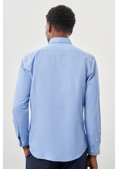 İmza Mavi Uzun Kol Düz Bez Ayağı Yarım İtalyan Yaka Cepsiz Pamuklu Classic Slim Fit Gömlek 1004245268 Mavi