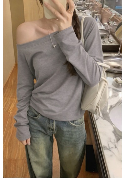 Cool Tarz Antrasit Kadın Düşük Omuz Kayık Yaka Oversize Uzun Kollu T-shirt Antrasit Antrasit