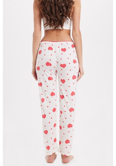 Tudors Kadın Regular Fit Klasik Kesim Viskon Beli Lastikli Fiyonk Detaylı Baskılı Beyaz Pijama Altı-51008