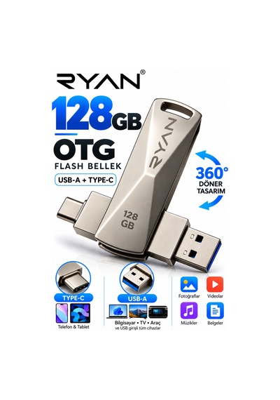 128 Gb Otg Flash Bellek Type-c Otg Flash Usb Data Bellek