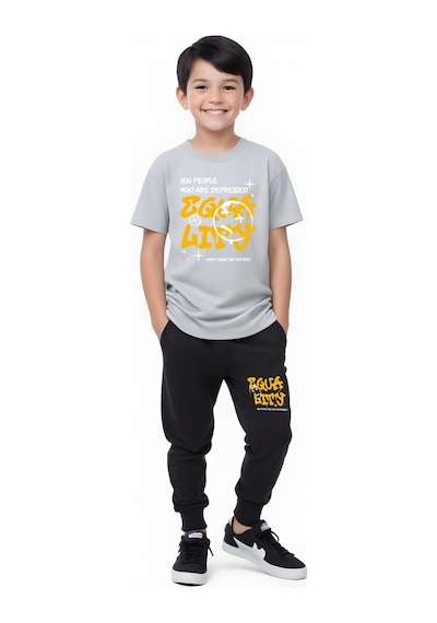 Fyk Kids Erkek Çocuk Mevsimlik Equa Baskılı Alt-üst Takım Gri