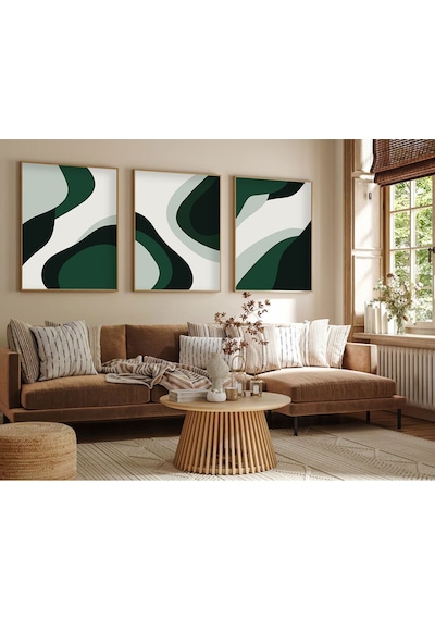 Huhuli Ahşap Çerçeveli Minimalist 3 Lü Tablo