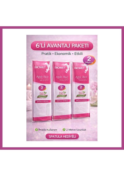 Gees Global Biowet Ağda Bezi 2 Metre Spatula Hediyeli Epilasyon Bezi Dayanıklı Tüy Dökme Bezi 6 Paket Gbzs