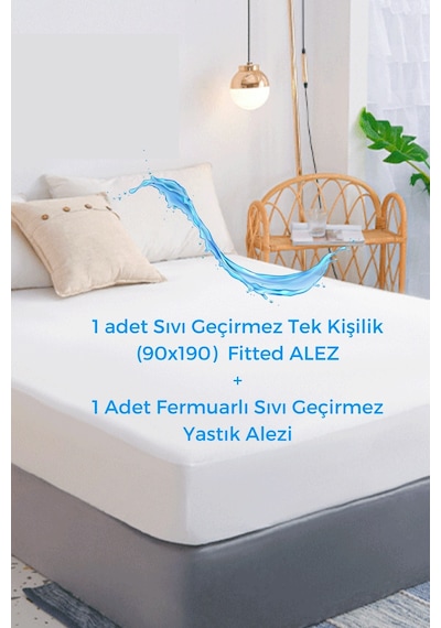 Elyaf Sepeti Fitted Tek Kişilik Su Sıvı Geçirmez Yatak Koruyucu Alez Çarşaf 90 x 190 +1 Adet Yastık Alezi 50 x 70