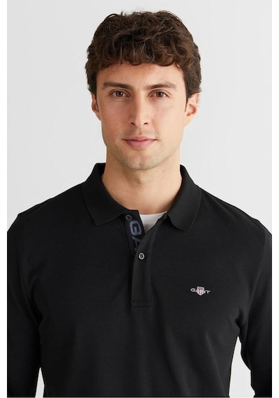 Gant Erkek Tam Kalıp Uzun Kollu Polo Yaka T-shirt - Siyah-12558 Siyah