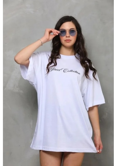 Dogutrend Baskılı T-shirt Kısa Kol Bisiklet Yaka Regular Rahat Kalıp Günlük Tişört - Beyaz